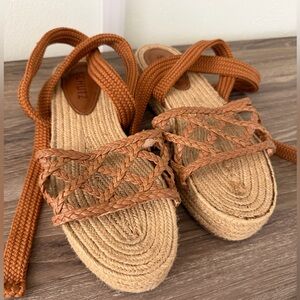 SCHUTZ Braided Lace-Up Espadrille Sandals in Tan/Cognac